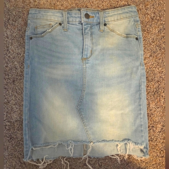 Light Blue Denim Skirt with Frayed Hem - Picture 1 of 3